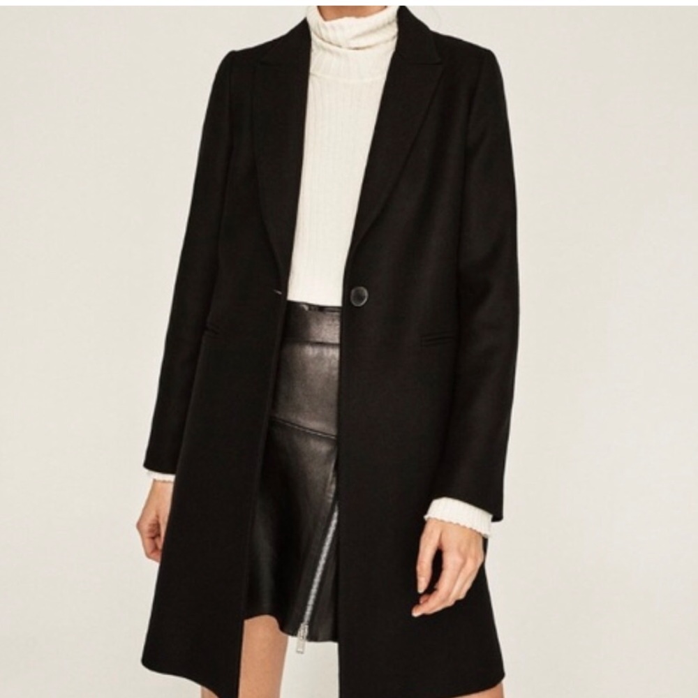 Zara Black Wool one button Masculine coat. XS
